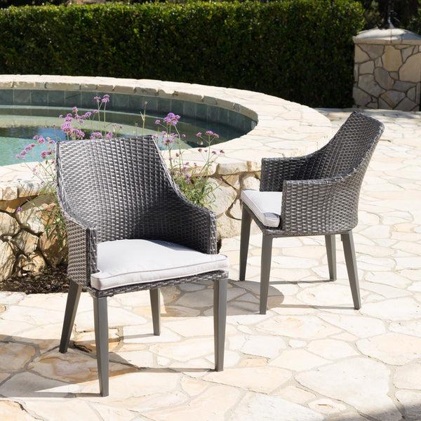Gdf Studio Hillcrest Outdoor Wicker Dining Chairs With Water Resistant Cushions (Set Of 2)
