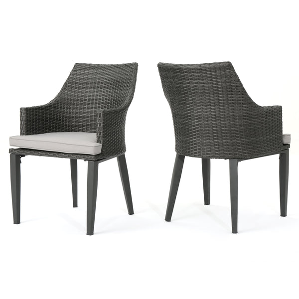 gdf studio Hillcrest Outdoor Wicker Dining Chairs with Water Resistant Cushions (Set of 2)