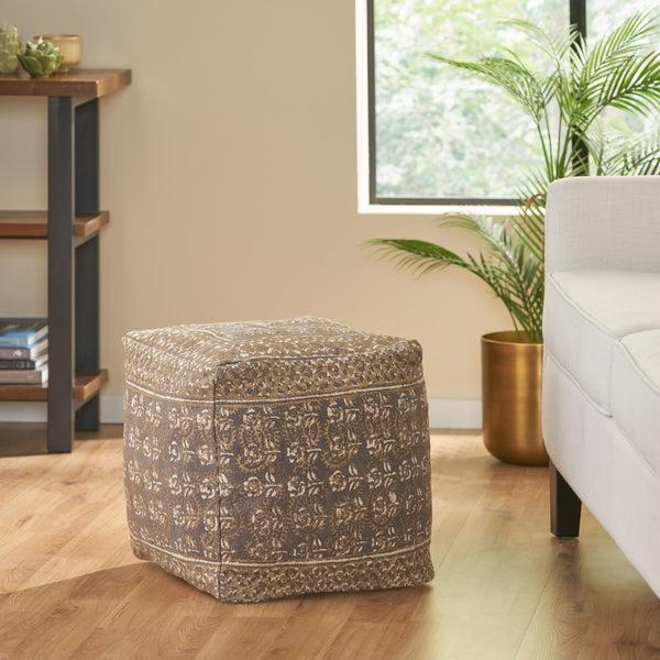 Gdf Studio Hinton Handcrafted Boho Fabric Cube Pouf