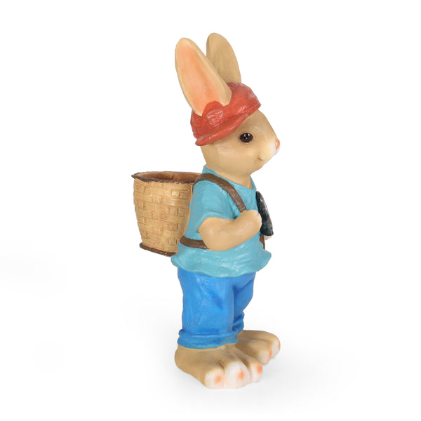 Gdf Studio Hogeland Outdoor Decorative Rabbit Planter Blue And Brown