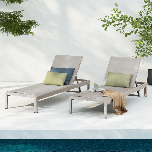 Gdf Studio Holborn Outdoor Modern Gray Mesh Chaise Lounge With Wheels (Set Of 2)