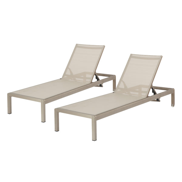 gdf studio Holborn Outdoor Modern Gray Mesh Chaise Lounge with Wheels (Set of 2)