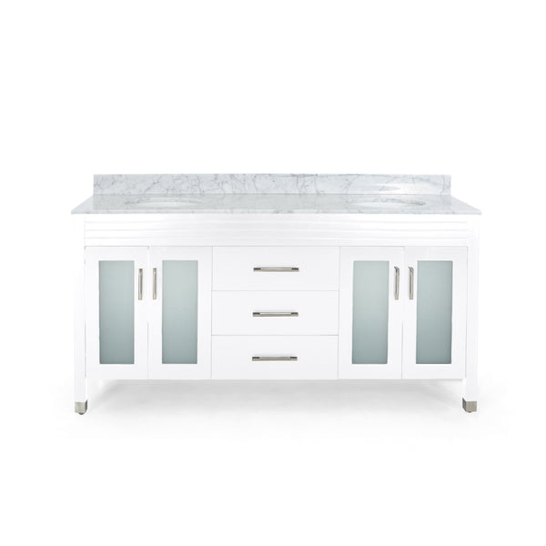 gdf studio Holdame Contemporary 72" Wood Double Sink Bathroom Vanity with Marble Counter Top with Carrara White Marble