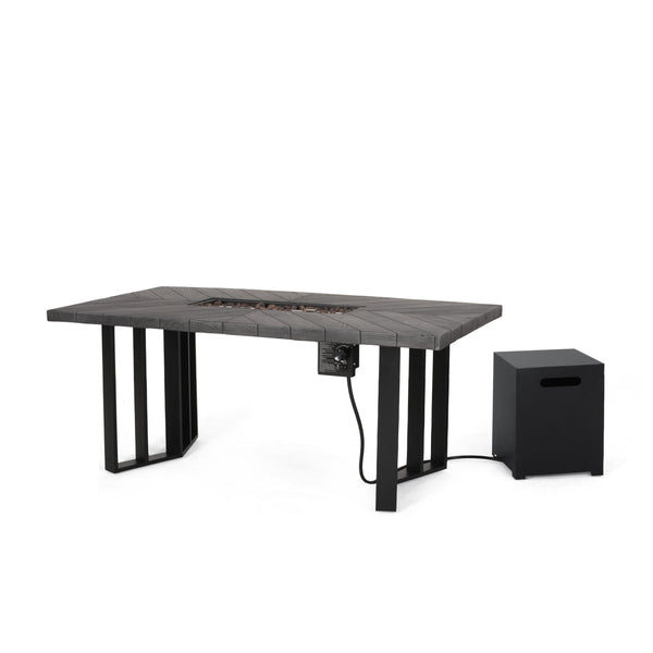 gdf studio Holdaway Outdoor 40 000 BTU Fire Pit Dining Table with Tank Holder Textured Gray Oak Black and Dark Gray