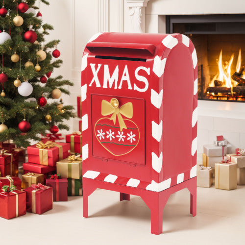 Gdf Studio HolidayHaven Red Iron Christmas Mailbox Christmas Decoration