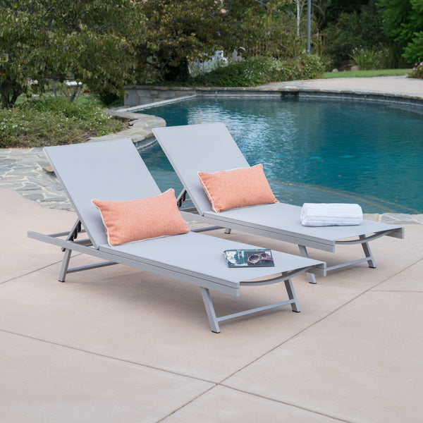 Gdf Studio Holm Outdoor Gray Mesh Chaise Lounge With Aluminum Frame