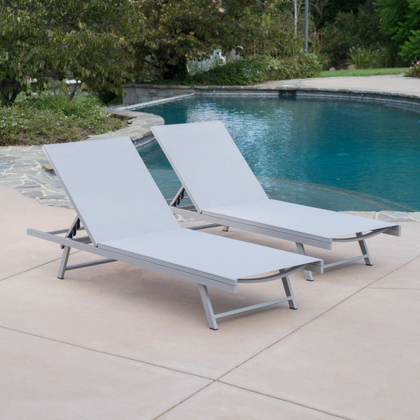 Gdf Studio Holm Outdoor Gray Mesh Chaise Lounge With Aluminum Frame