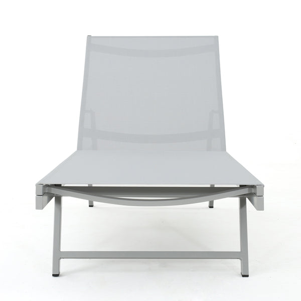 Gdf Studio Holm Outdoor Gray Mesh Chaise Lounge With Aluminum Frame
