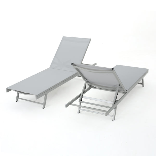 gdf studio Holm Outdoor Gray Mesh Chaise Lounge with Aluminum Frame