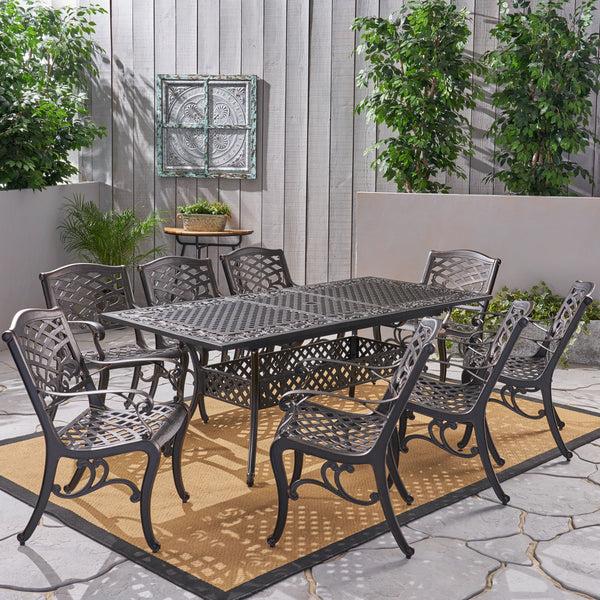 Gdf Studio Honolulu 8-Seater Outdoor Cast Aluminum Dining Set With Expandable Table