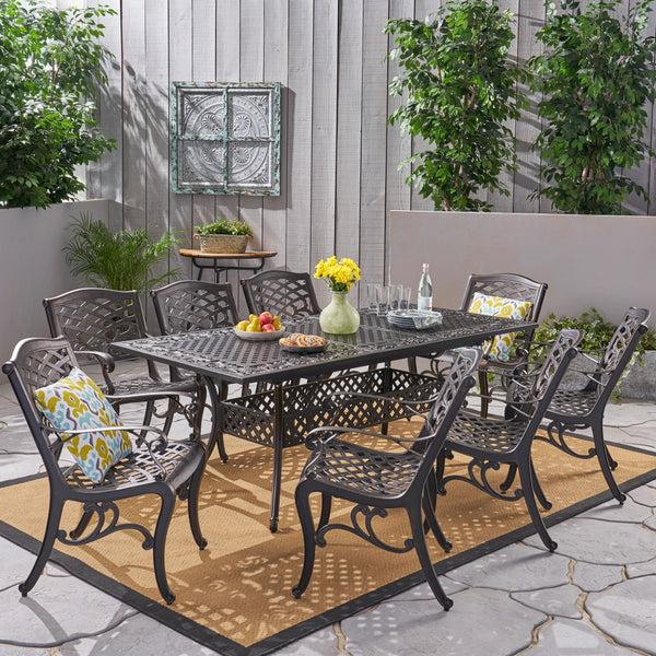 Gdf Studio Honolulu 8-Seater Outdoor Cast Aluminum Dining Set With Expandable Table