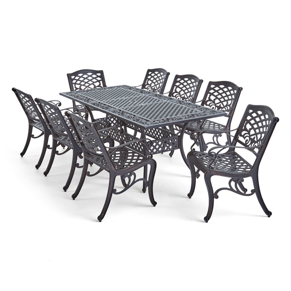 gdf studio Honolulu 8-Seater Outdoor Cast Aluminum Dining Set with Expandable Table