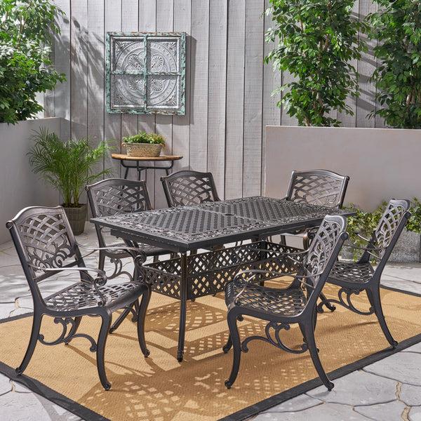 Gdf Studio Honolulu Outdoor 64" - 81" 6-Seater Dining Set With Expandable Table