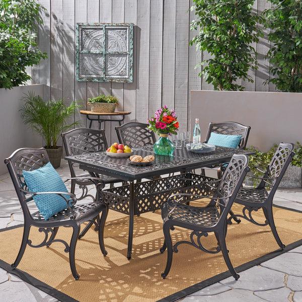 Gdf Studio Honolulu Outdoor 64" - 81" 6-Seater Dining Set With Expandable Table