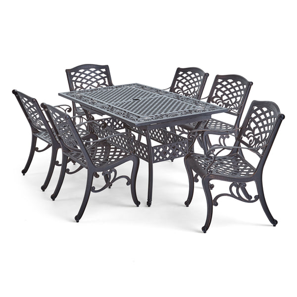 gdf studio Honolulu Outdoor 64" - 81" 6-Seater Dining Set with Expandable Table