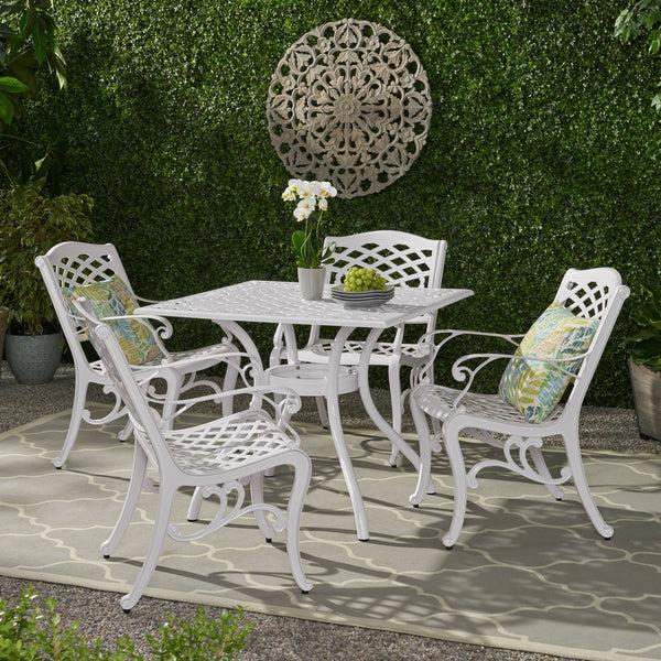 Gdf Studio Honolulu Traditional Outdoor Aluminum 5 Piece Dining Set