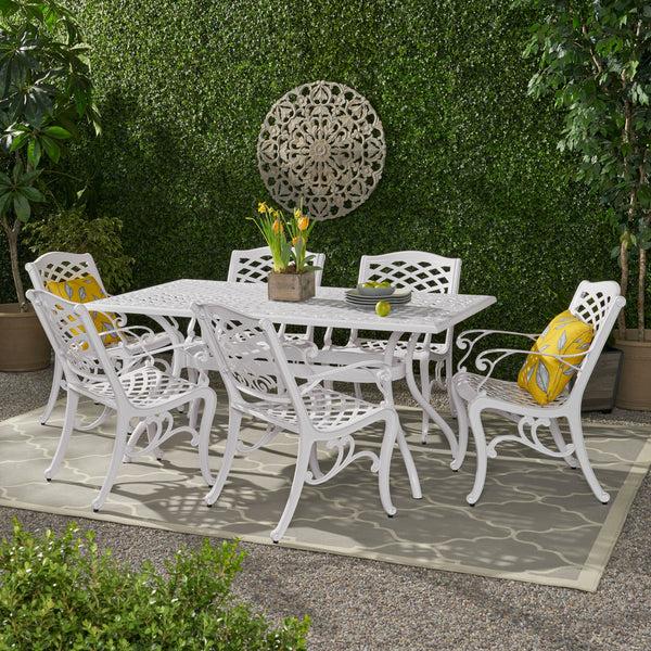 Gdf Studio Honolulu Traditional Outdoor Aluminum 7 Piece Dining Set