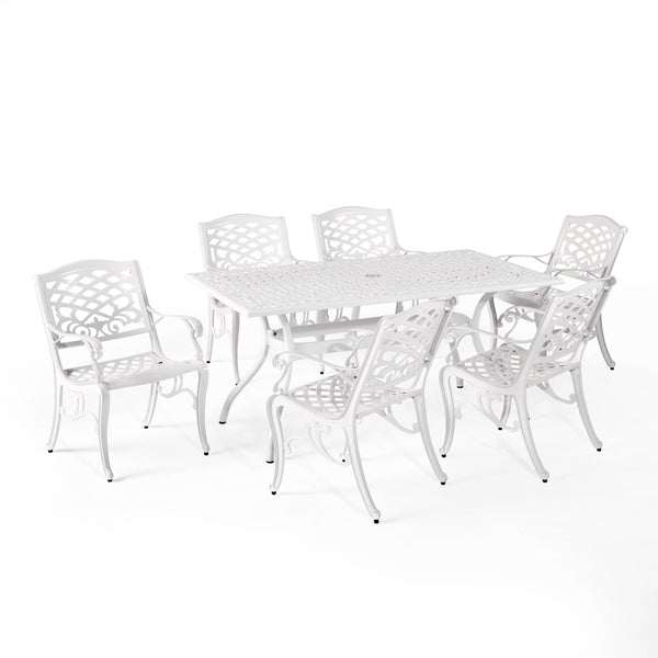 gdf studio Honolulu Traditional Outdoor Aluminum 7 Piece Dining Set