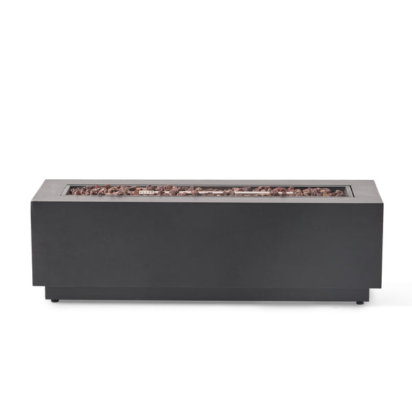 Gdf Studio Hooven Outdoor Aluminum 4 Seater Chat Set With Fire Pit Black Natural And Dark Gray