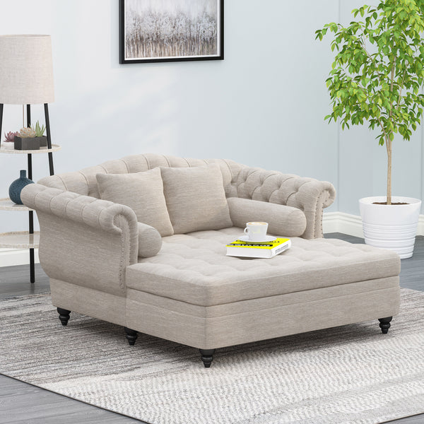 gdf studio Horeb Contemporary Tufted Double Chaise Lounge with Accent Pillows