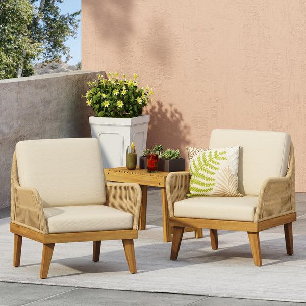 Gdf Studio Hueber Outdoor Acacia Wood Club Chairs With Cushion Set Of 2 Teak Light Brown And Beige