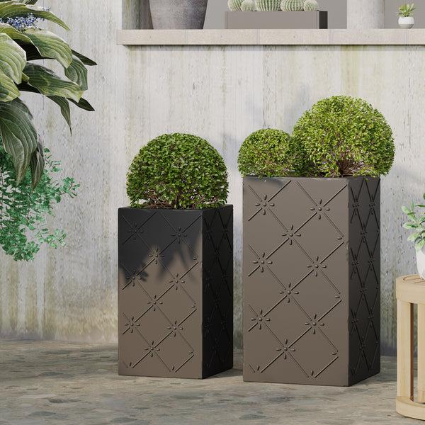 Gdf Studio Hula Outdoor Cast Stone Small And Large Planter Set Matte Black