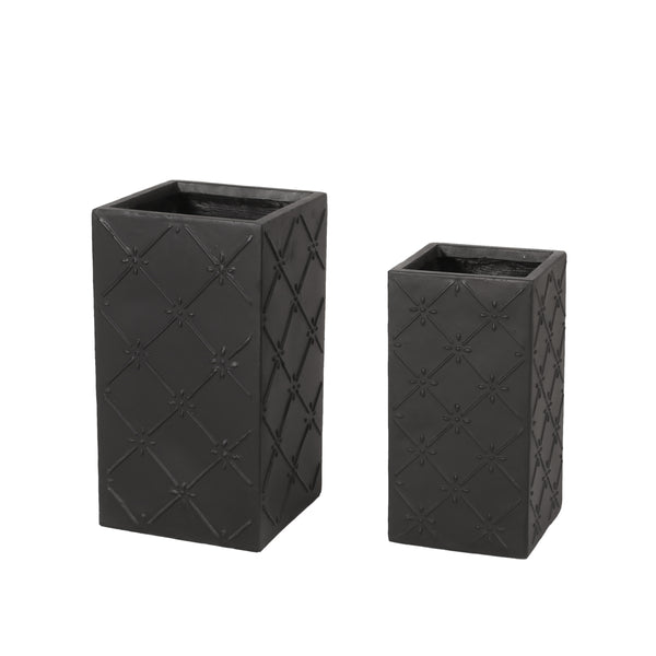 gdf studio Hula Outdoor Cast Stone Small and Large Planter Set Matte Black