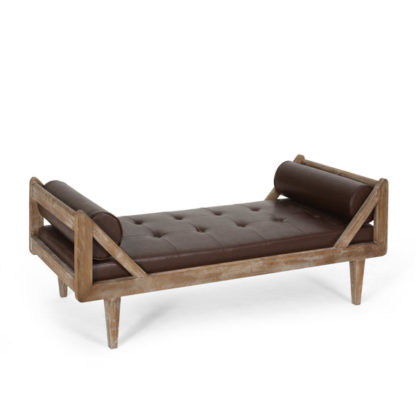 gdf studio Huller Rustic Tufted Double End Chaise Lounge with Bolster Pillows