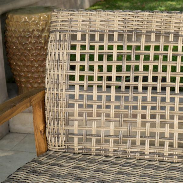 Gdf Studio Hunter Outdoor 4 Piece Wicker Chat Set With Natural Stained Acacia Wood Frame