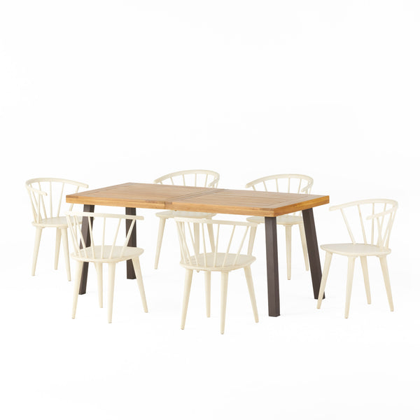 Gdf Studio Hurlburt Farmhouse Wood And Iron 7 Piece Dining Set Natural Rustic Metal And Cream