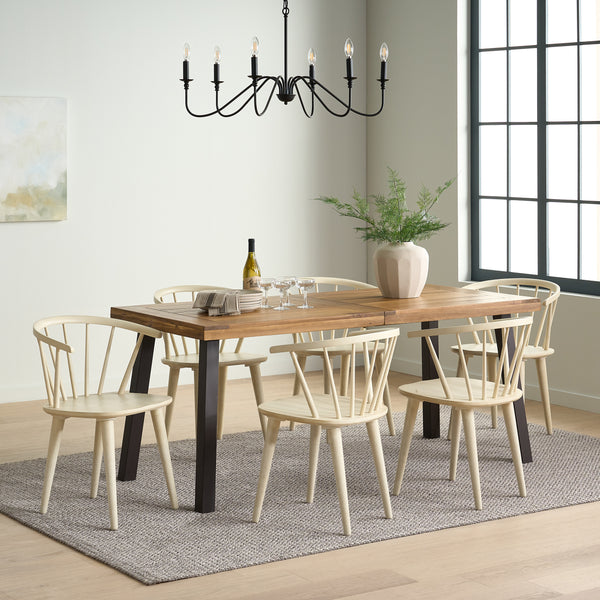 gdf studio Hurlburt Farmhouse Wood and Iron 7 Piece Dining Set Natural Rustic Metal and Cream