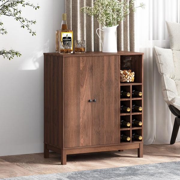 Gdf Studio Hurlbut Mid Century Modern Wooden 8 Bottle Wine Cabinet Walnut And Dark Brown