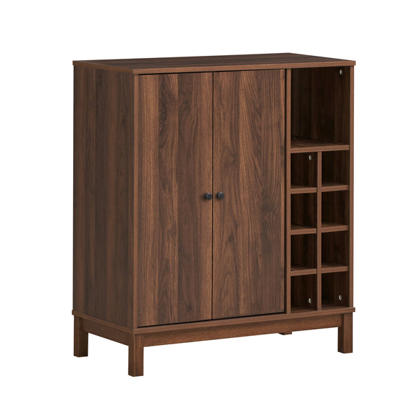 gdf studio Hurlbut Mid Century Modern Wooden 8 Bottle Wine Cabinet Walnut and Dark Brown