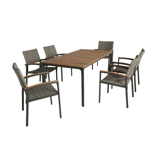 Gdf Studio Huxley Outdoor Aluminum 7 Piece Dining Set With Wood Tabletop
