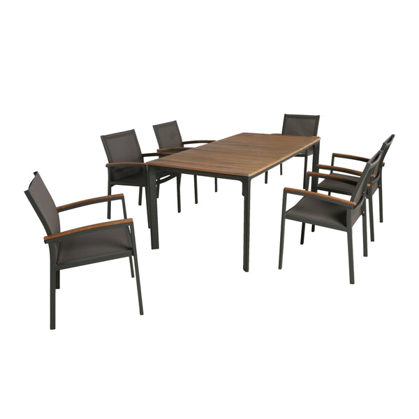 gdf studio Huxley Outdoor Aluminum 7 Piece Dining Set with Wood Tabletop