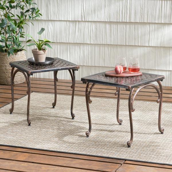 Gdf Studio Hyde Traditional Outdoor Copper Cast Aluminum End Tables (Set Of 2)