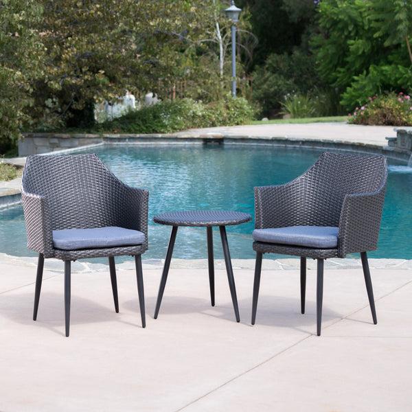 Gdf Studio Ibiza Outdoor 3 Piece Wicker Chat Set With Water Resistant Cushions