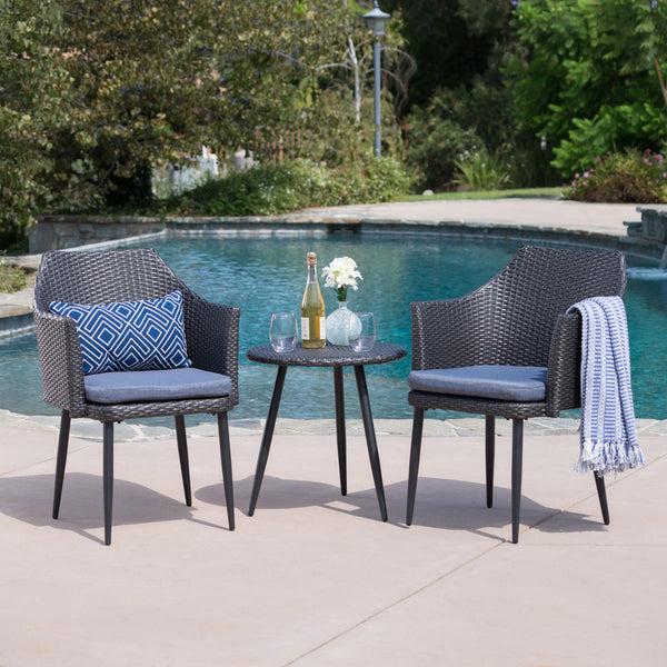 Gdf Studio Ibiza Outdoor 3 Piece Wicker Chat Set With Water Resistant Cushions