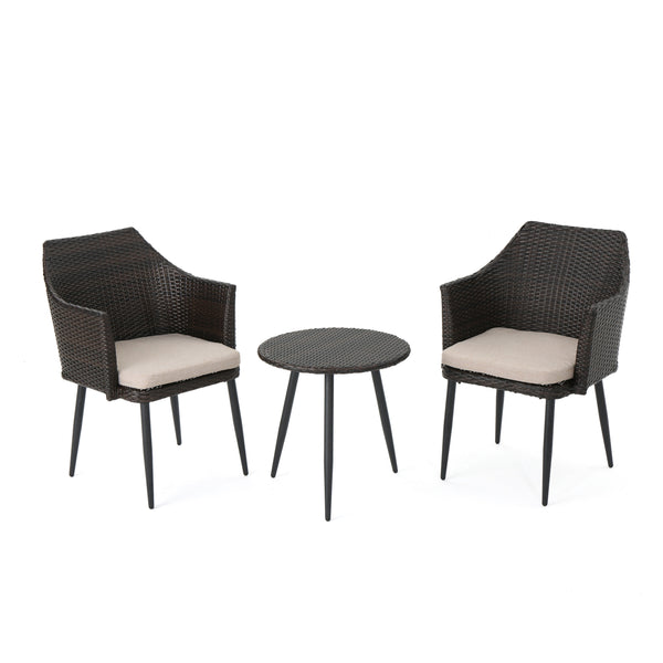 gdf studio Ibiza Outdoor 3 Piece Wicker Chat Set with Water Resistant Cushions