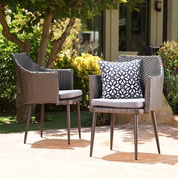 Gdf Studio Ibiza Outdoor Wicker Dining Chairs With Water Resistant Cushion (Set Of 2)