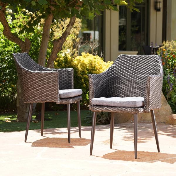 Gdf Studio Ibiza Outdoor Wicker Dining Chairs With Water Resistant Cushion (Set Of 2)