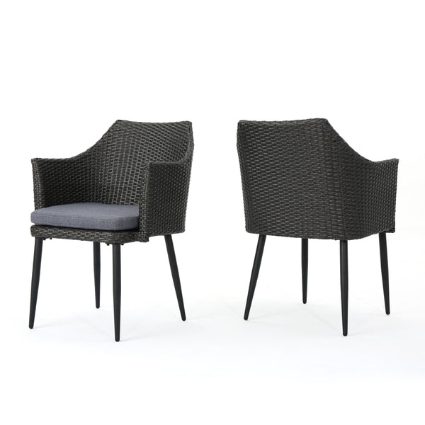 gdf studio Ibiza Outdoor Wicker Dining Chairs with Water Resistant Cushion (Set of 2)