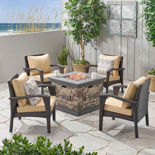 Gdf Studio Ilse Outdoor 4 Club Chair Chat Set With Fire Pit