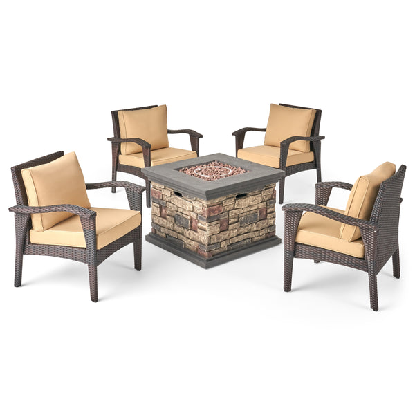 gdf studio Ilse Outdoor 4 Club Chair Chat Set with Fire Pit