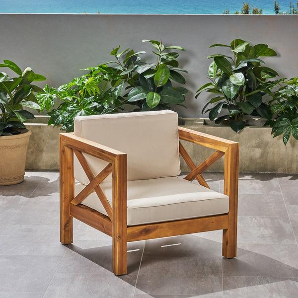 Gdf Studio Indira Outdoor Acacia Wood Club Chair With Cushion