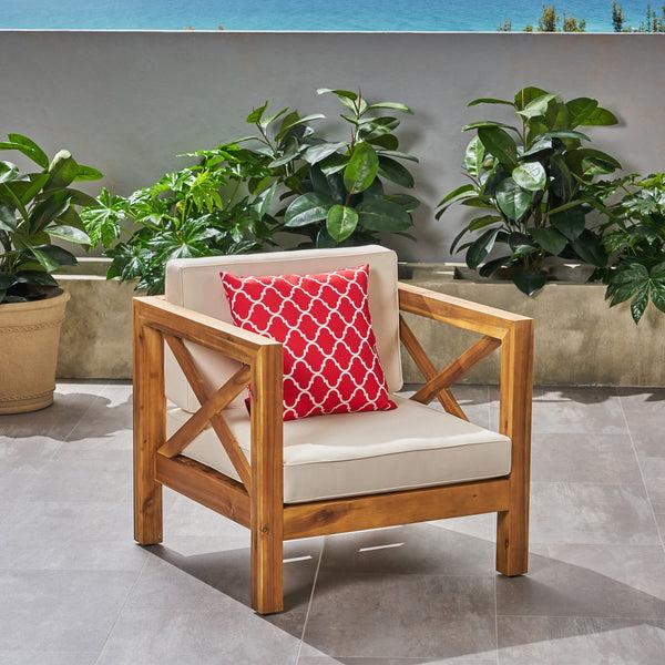 Gdf Studio Indira Outdoor Acacia Wood Club Chair With Cushion