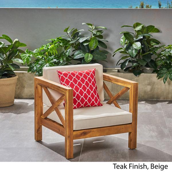 Gdf Studio Indira Outdoor Acacia Wood Club Chair With Cushion