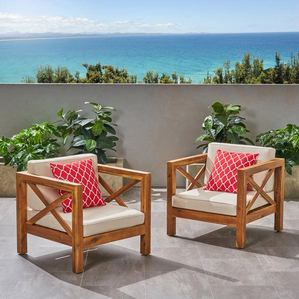 Gdf Studio Indira Outdoor Acacia Wood Club Chairs With Cushions (Set Of 2)