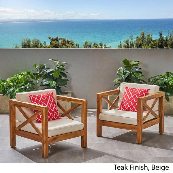 Gdf Studio Indira Outdoor Acacia Wood Club Chairs With Cushions (Set Of 2)
