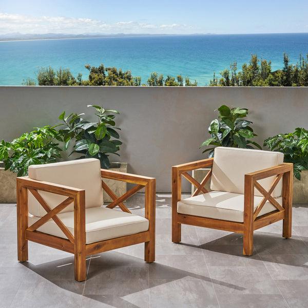 Gdf Studio Indira Outdoor Acacia Wood Club Chairs With Cushions (Set Of 2)